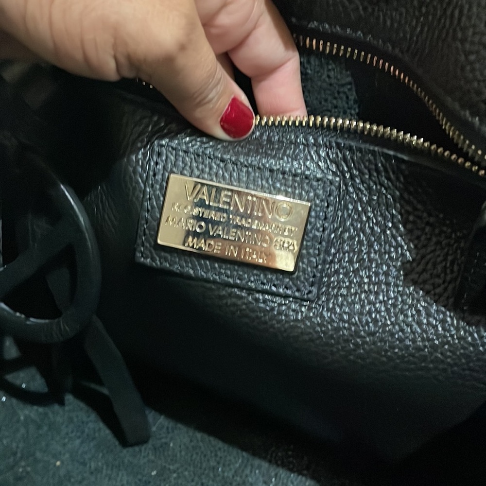 Valentino Black Leather Tote with Gold Chain Accents - Picture 5 of 13